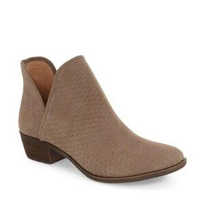 Lucky Brand Boots Womens 7.5 M Bashina Ankle Booties Beige‎ Leather Block Heels